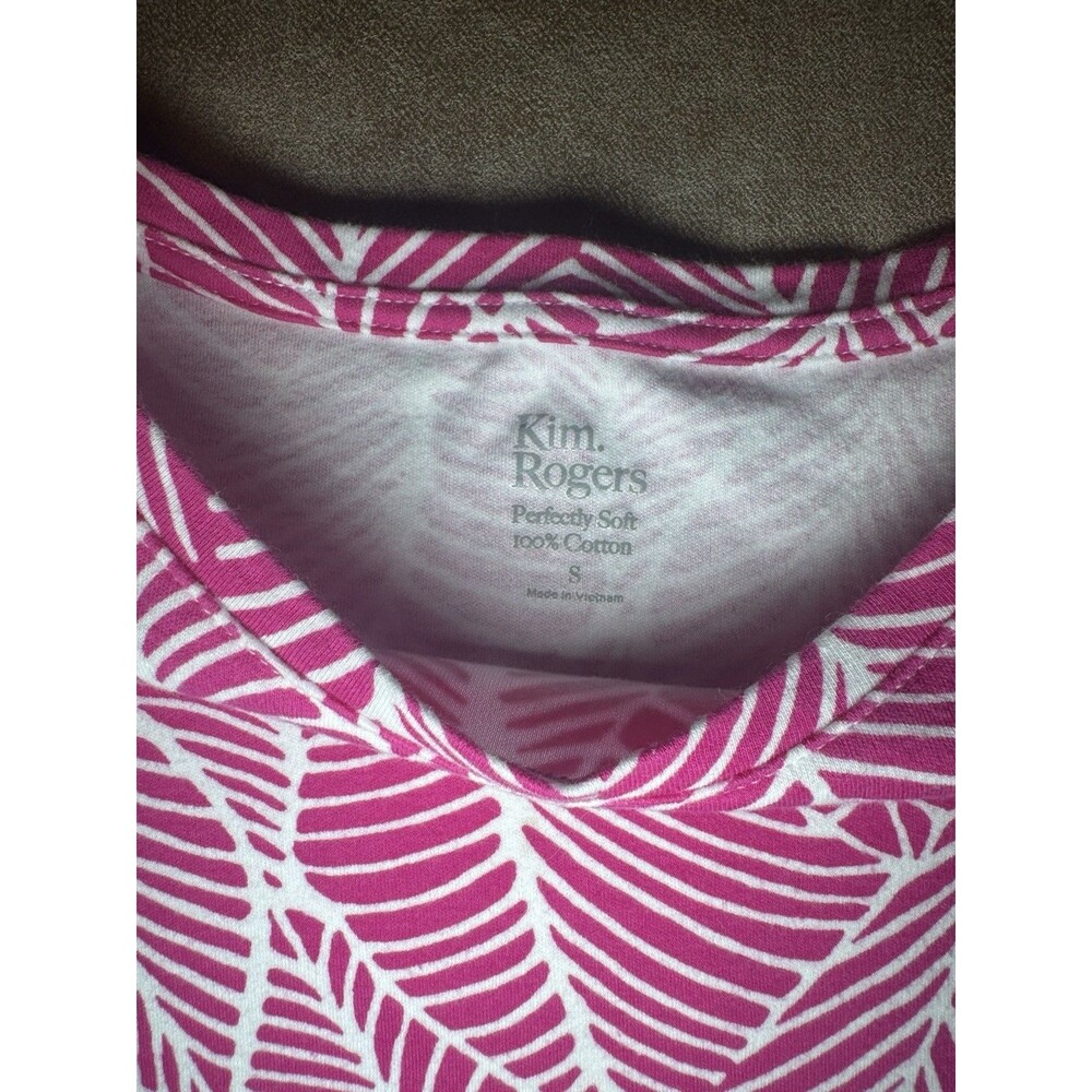 Kim Rogers Womens Multicolor Abstract Blouse Short Sleeve Sz SMALL Pink - Picture 2 of 4